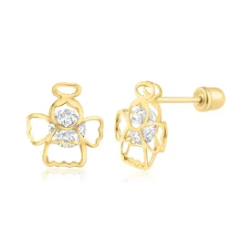 14E00297. - 14 Karat Yellow Gold Angel Sihoutte CZ Screw Back Earring