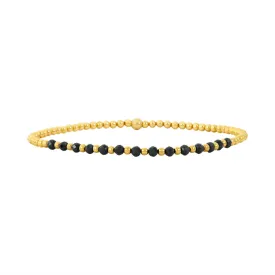 14K Gold Filled 2mm 6.25" Stretch Black Onyx Bracelet