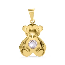 14P00139. - 14 Karat Yellow Gold Multi Faceted Teddy Bear Diamond Cut Round Cut Clear CZ Pendant