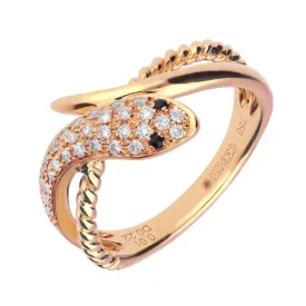 18ct Rose Gold Whitby Jet Diamond Twist Snake Ring