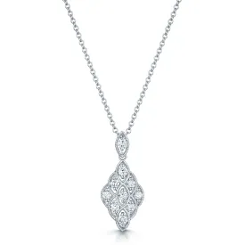 18ct White Gold Diamond Scalloped Lace and Millgrain Edge Design Pendant