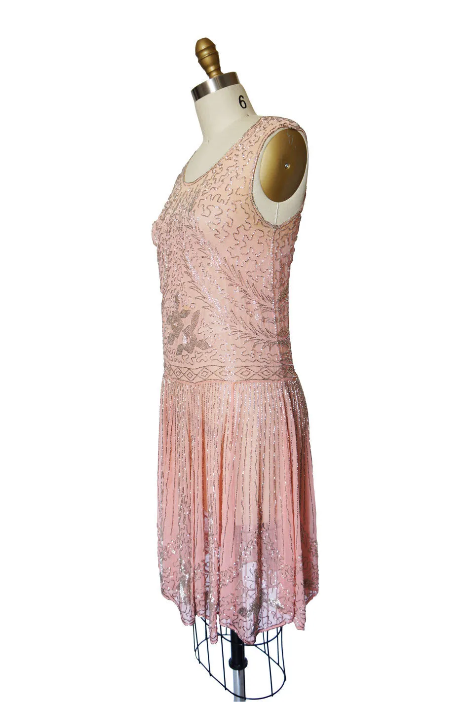 1920s Pale Pink & Silver Beaded Flapper