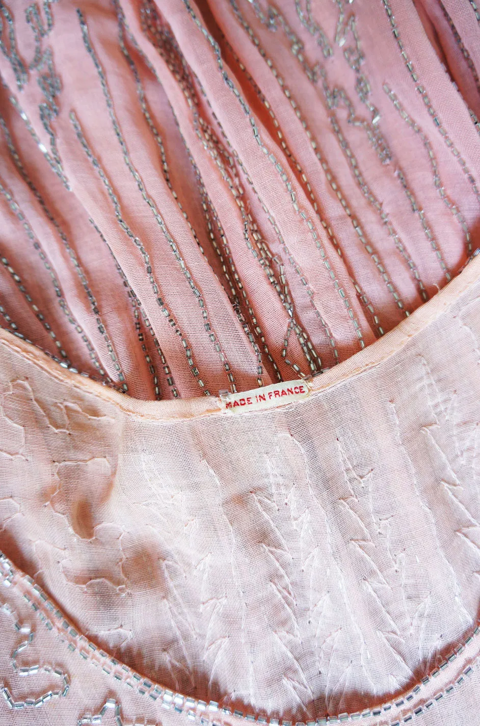 1920s Pale Pink & Silver Beaded Flapper