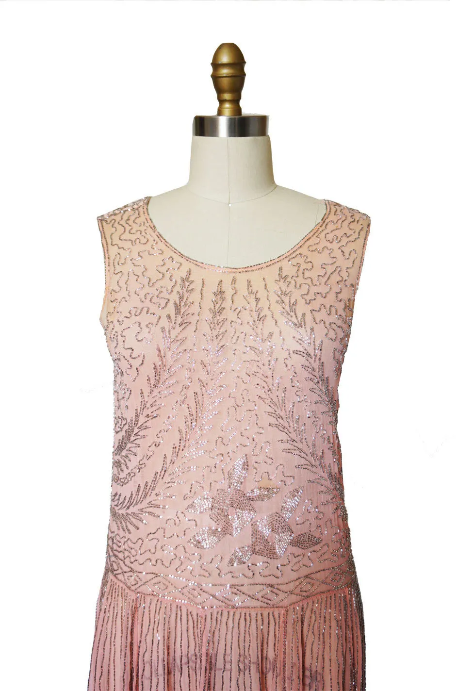 1920s Pale Pink & Silver Beaded Flapper