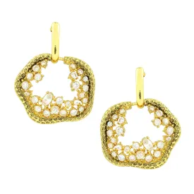 3D Amoeba Antique Gold Plated American Diamond Stud Earring For Women