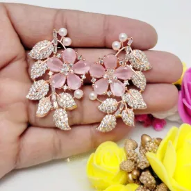 Aamrapali  Rose Gold Plated AD And Crystal Stone Dangler Earrings