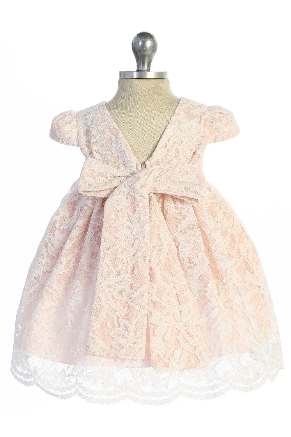 All Lace Baby Dress with V Back & Bow