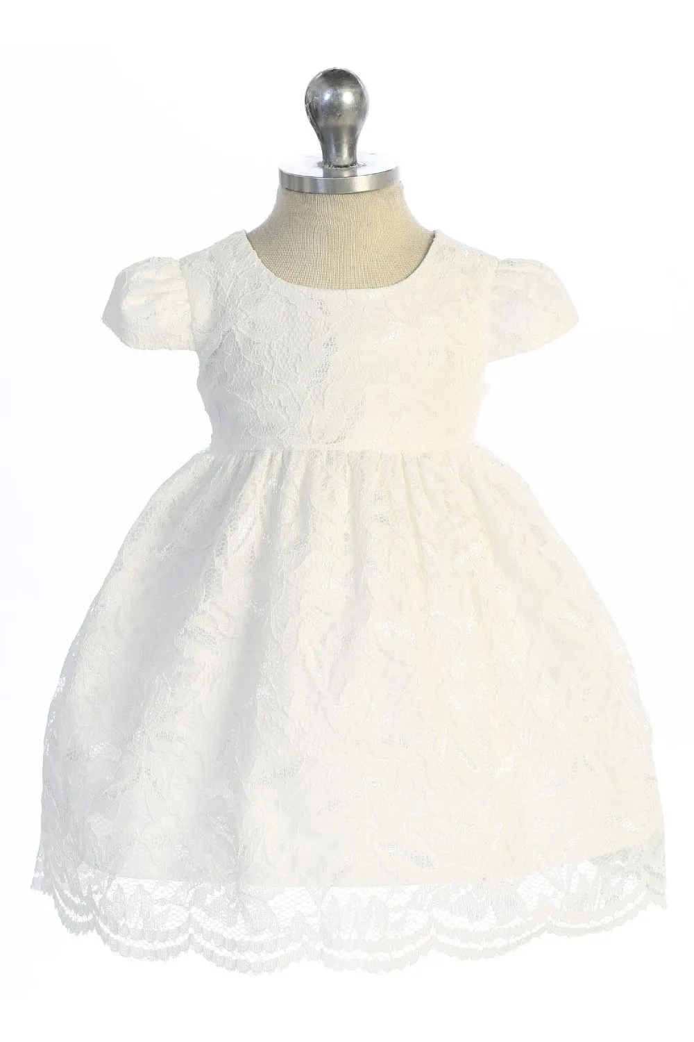 All Lace Baby Dress with V Back & Bow