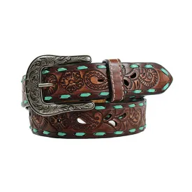 Angel Ranch Women's Floral Tooled Filagree Belt - Brown