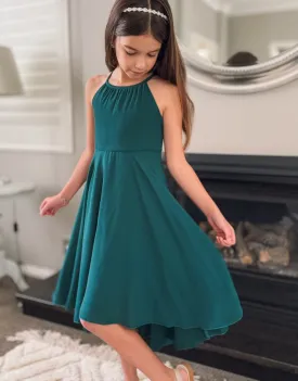 Anna Girls Hi Low Dress - Forest Green