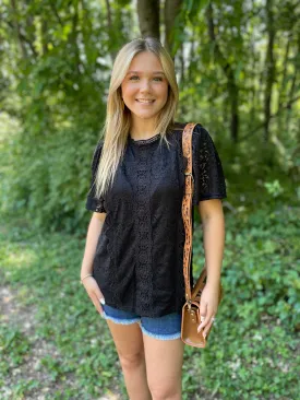 BLACK ALL OVER LACE SHORT SLEEVE TOP