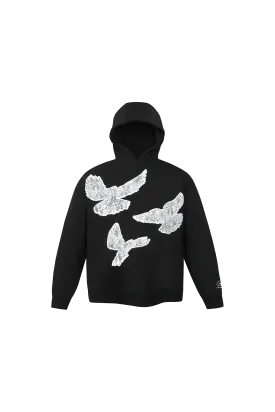 Black Printed Lace Foam Peace Dove Hoodie