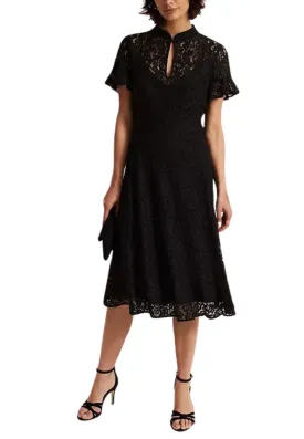 Black Rimsha Keyhole Lace Midi Dress