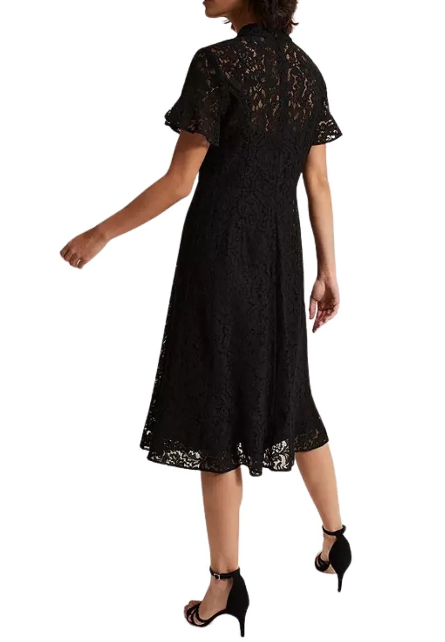 Black Rimsha Keyhole Lace Midi Dress