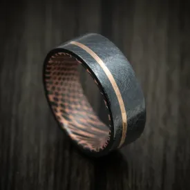 Black Titanium and 14K Gold Distressed Men's Ring with Darkened Superconductor Sleeve Custom Made Band