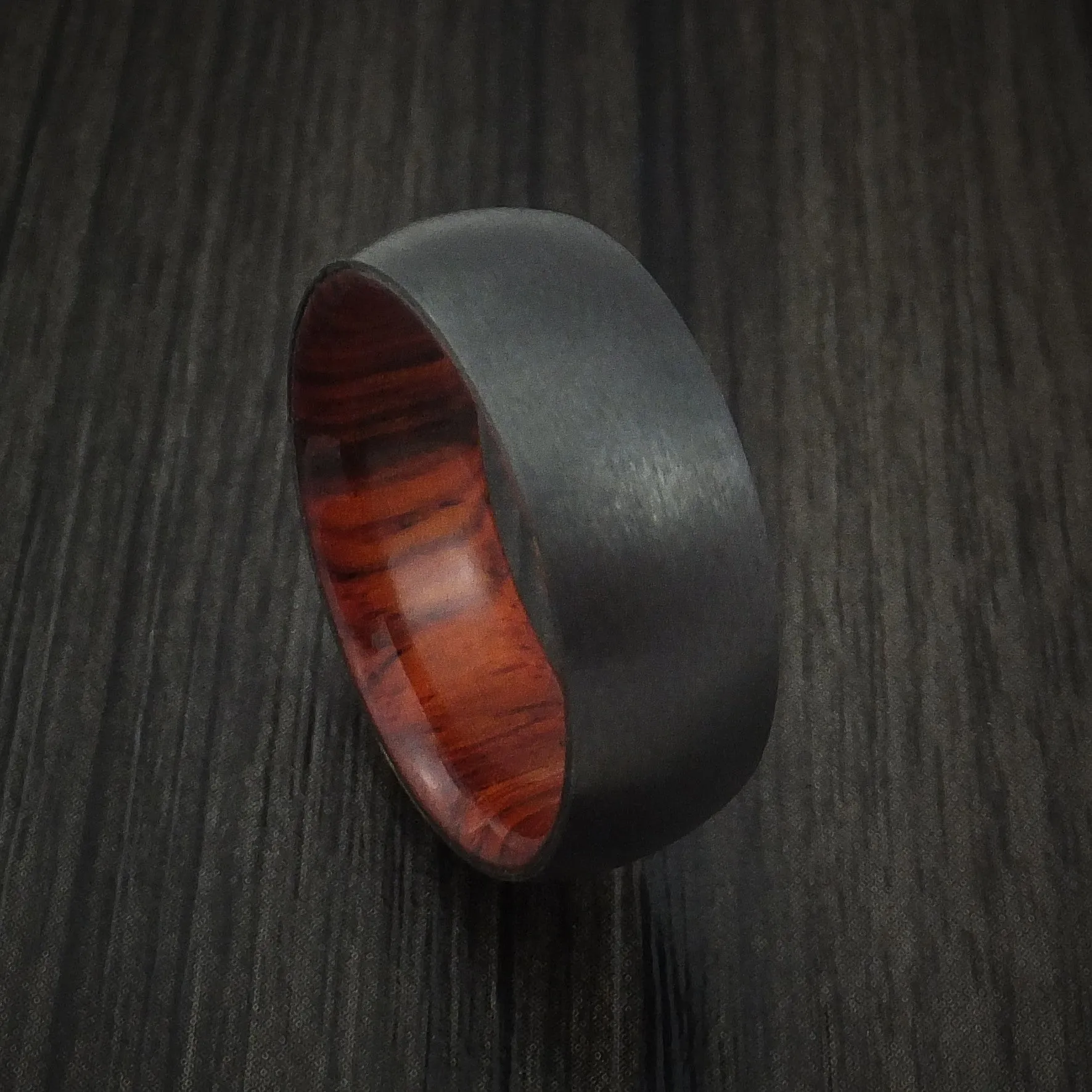 Black Zirconium and Hardwood Sleeve Men's Ring Custom Made