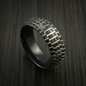 Black Zirconium Carved Tread Design Men's Ring Bold Unique Band Custom Made