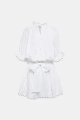 Blouson Poplin Dress in White