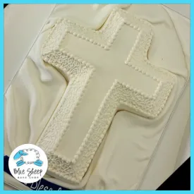 Buttercream Cross Cake With Cornelli Lace Piping