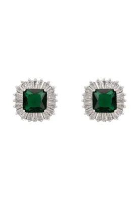 Camilla Stud Earrings Silver Emerald