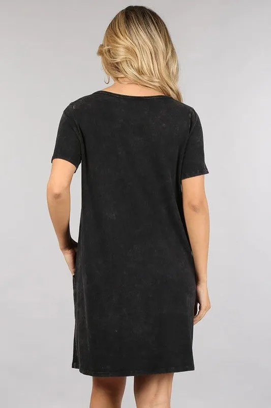 Chatoyant Casual T Shirt Dress With Pockets - Black or Blue Grey