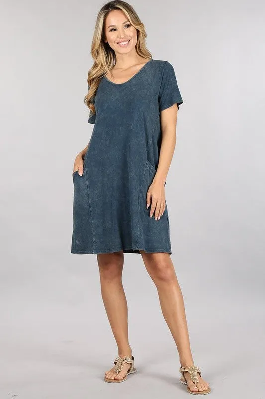 Chatoyant Casual T Shirt Dress With Pockets - Black or Blue Grey