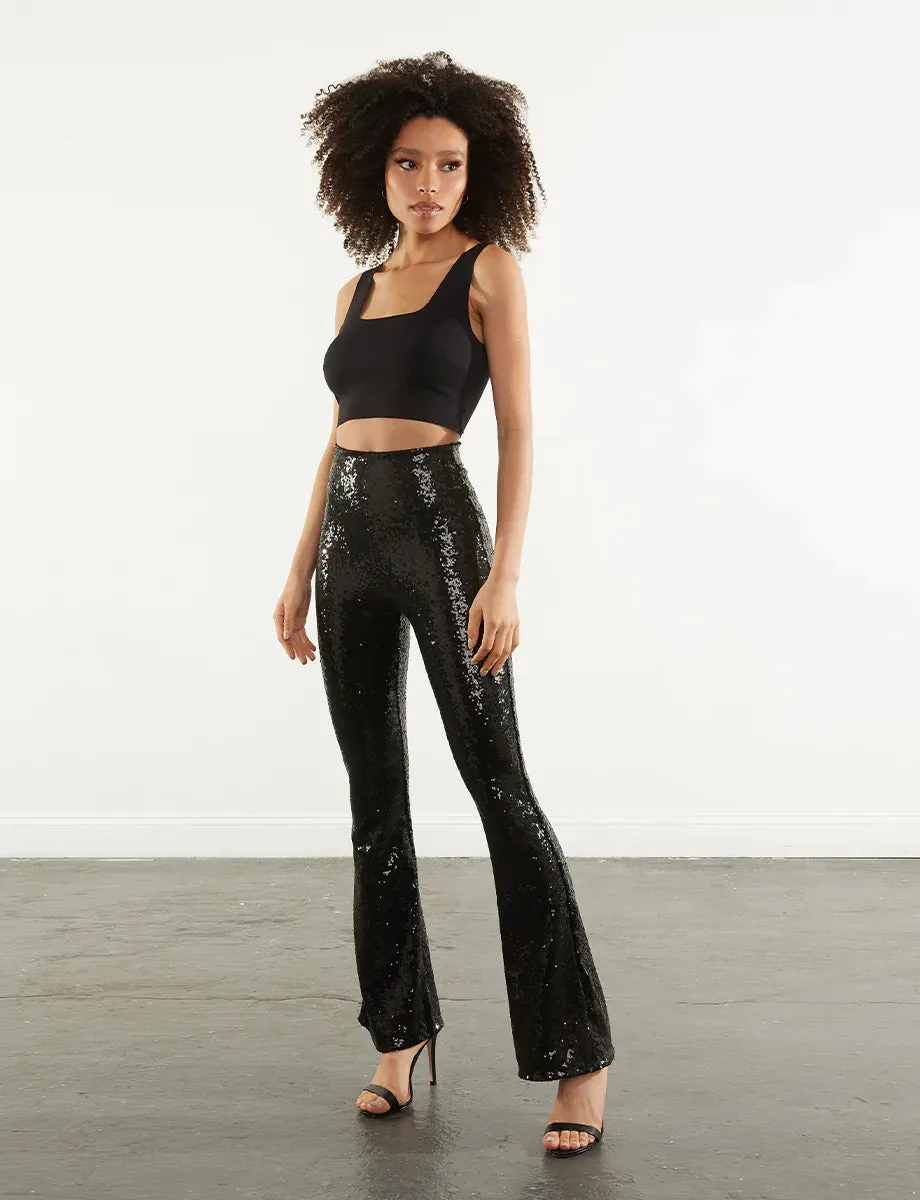 Black Sequin Flare Leggings - Glamorous & Comfortable Commando Style