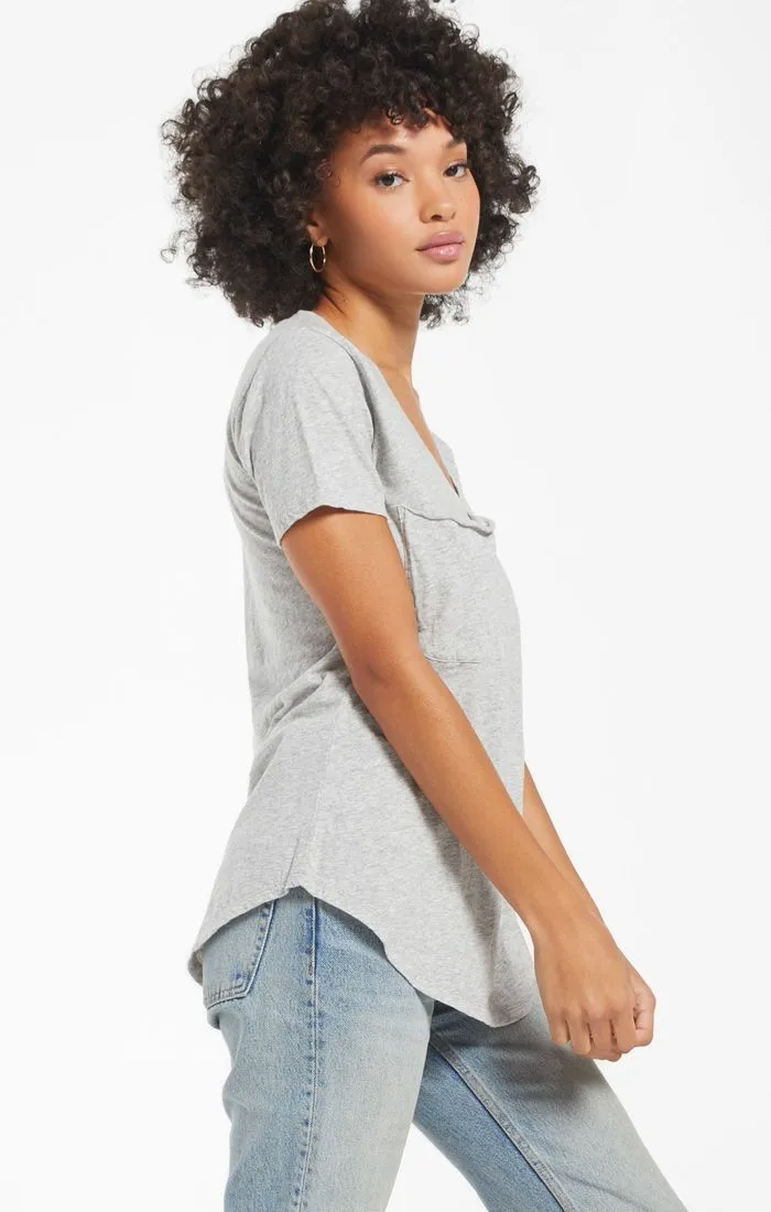 COTTON SLUB POCKET TEE | HEATHER GREY