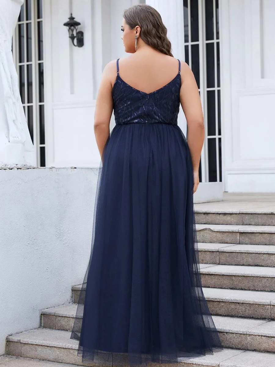 Custom Size Soft Spaghetti Straps V-Neck Embroidery Evening Dress