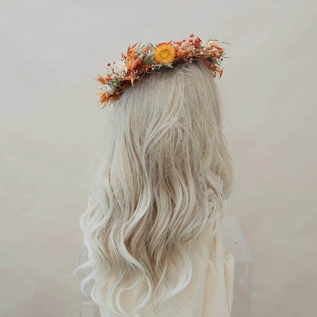 Dried Flowers Bridal Crown - Pastel Orange & Green