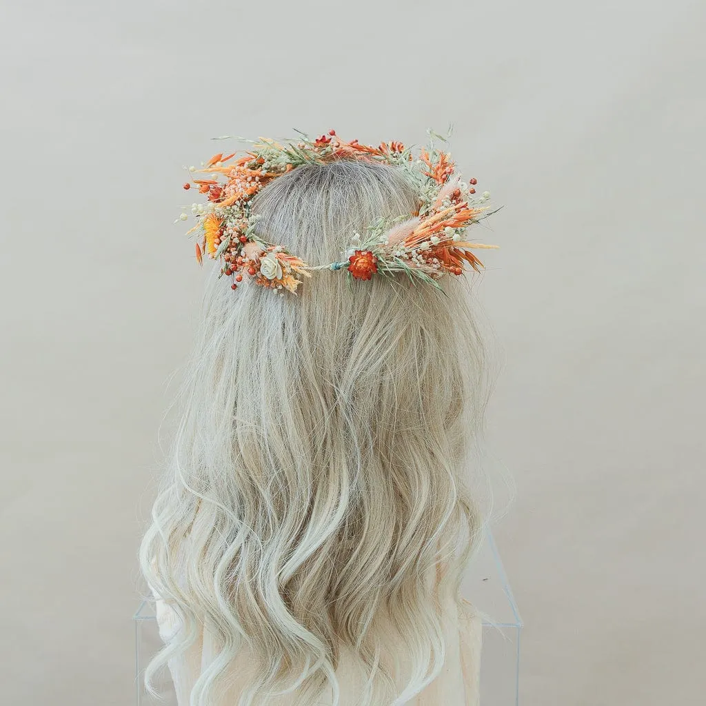 Dried Flowers Bridal Crown - Pastel Orange & Green