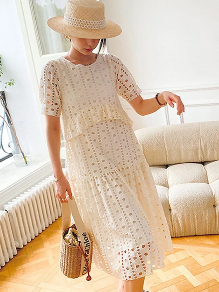 Embroidered Dress, Apricot