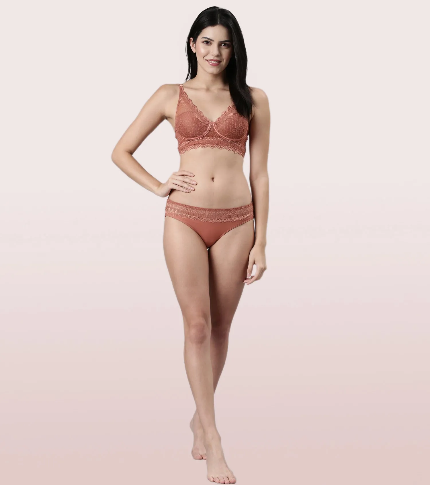 Enamor Pure Ease F125 Longline Comfort Lace Bra for Women - Padded, Wirefree and High Coverage