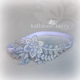 Fern lace garter shades of blue  - hand tinted - color options available