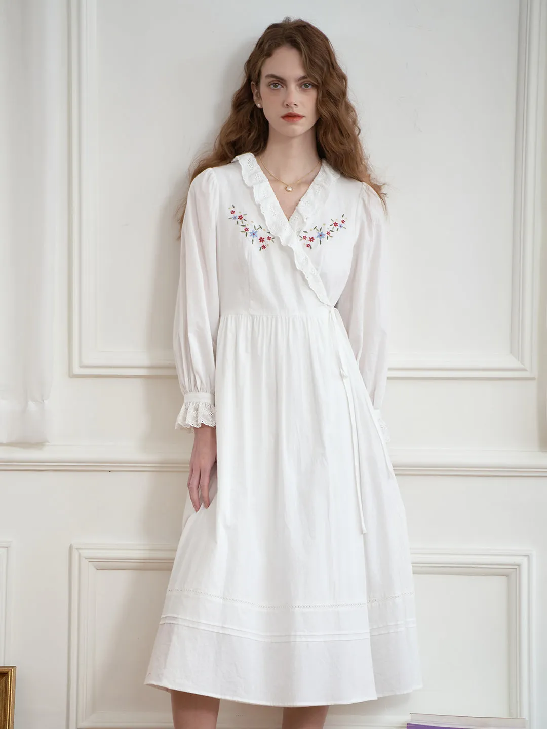 【Final Sale】Aubrie Floral Embroidery Lace Panel Cotton Dress