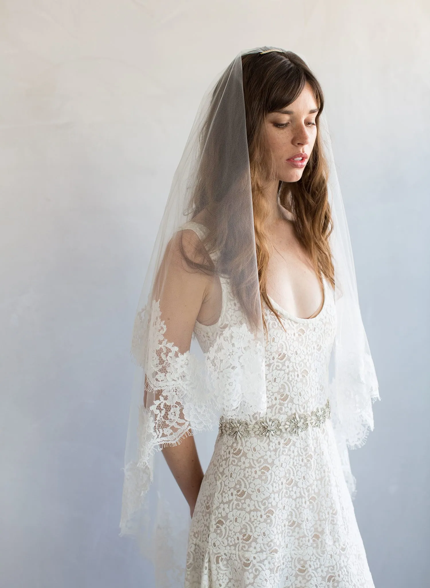 French lace simple veil with blusher - Style #787