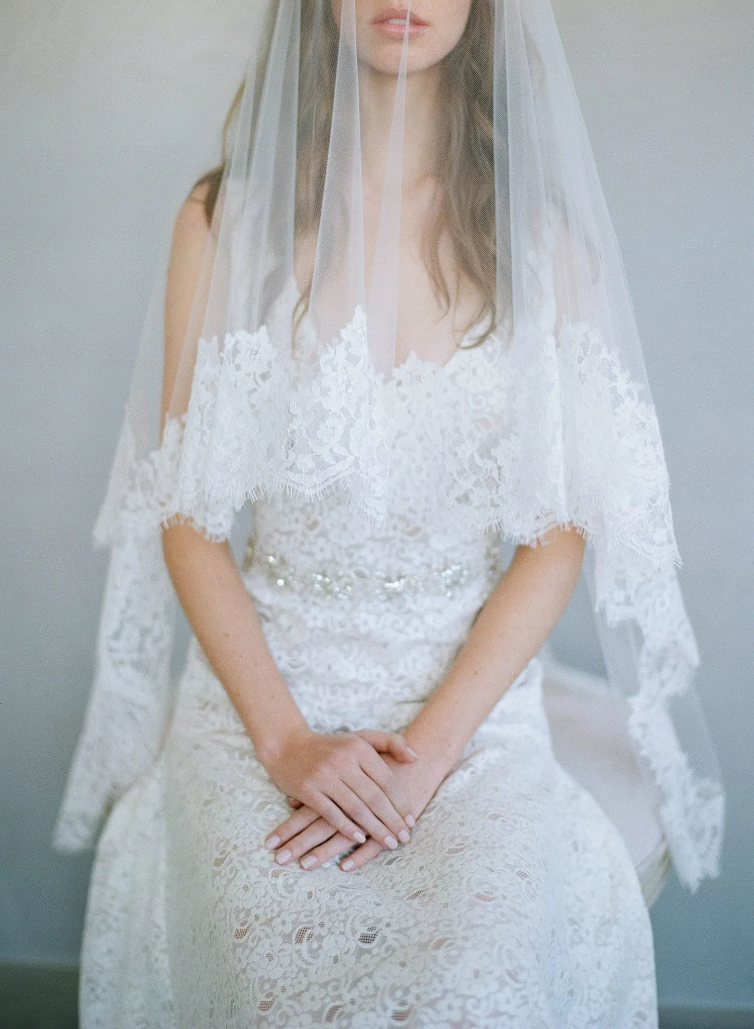 French lace simple veil with blusher - Style #787