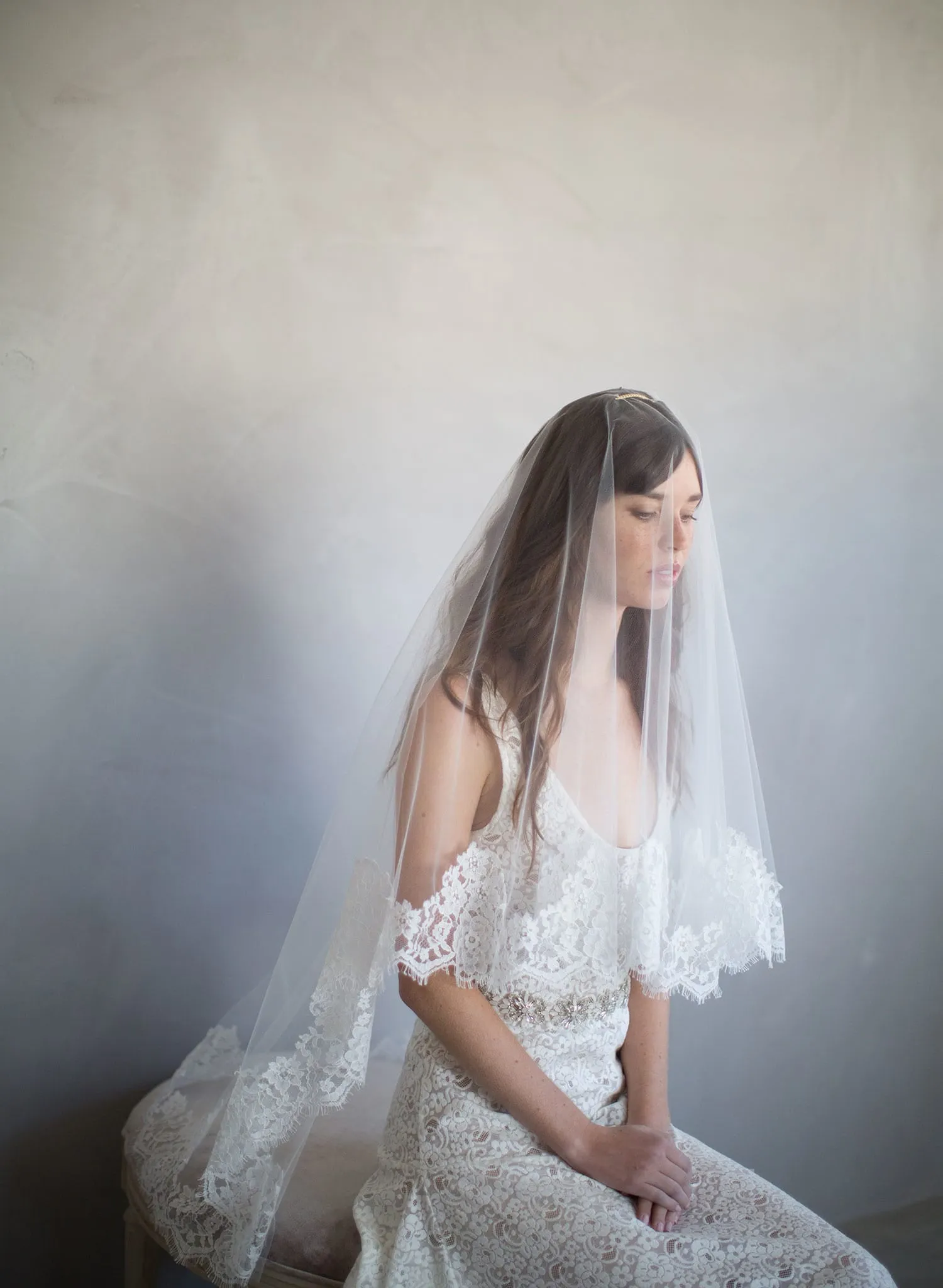 French lace simple veil with blusher - Style #787