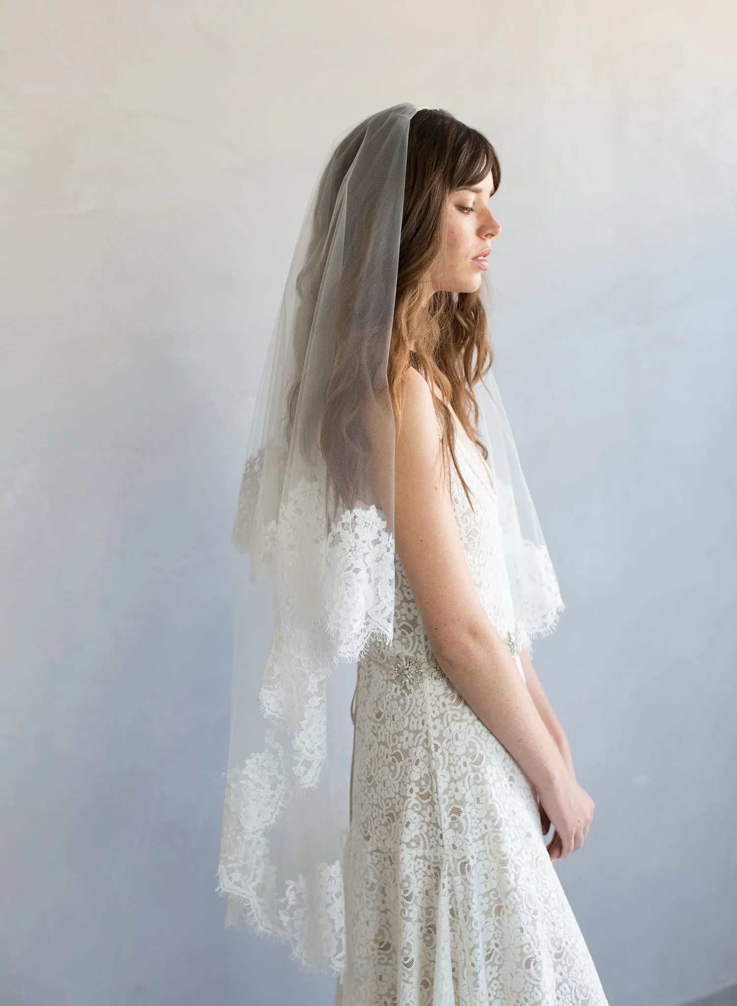 French lace simple veil with blusher - Style #787