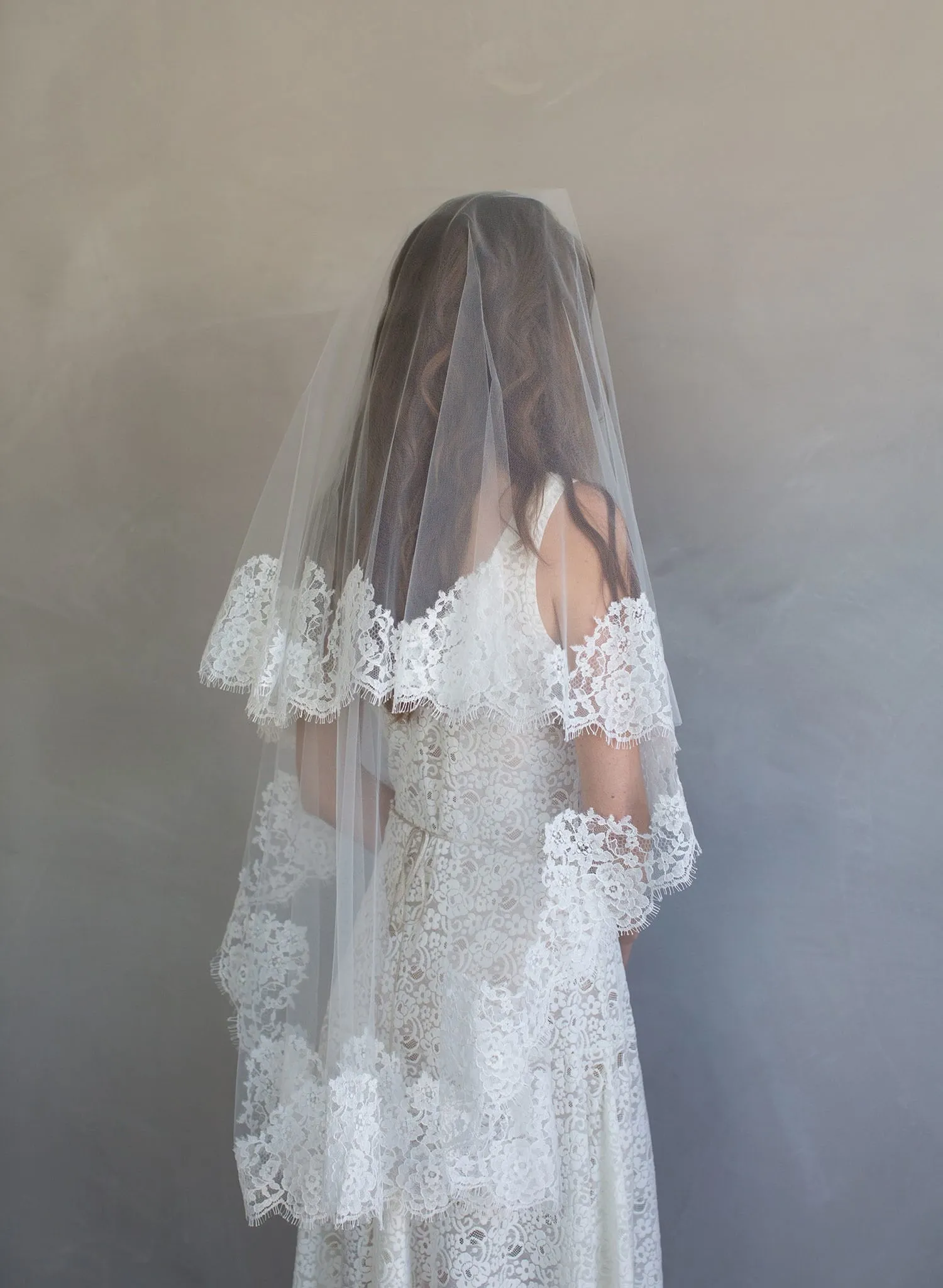 French lace simple veil with blusher - Style #787