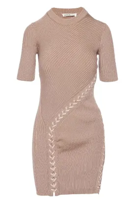 Gilly Lace Up Ribbed Mini Dress