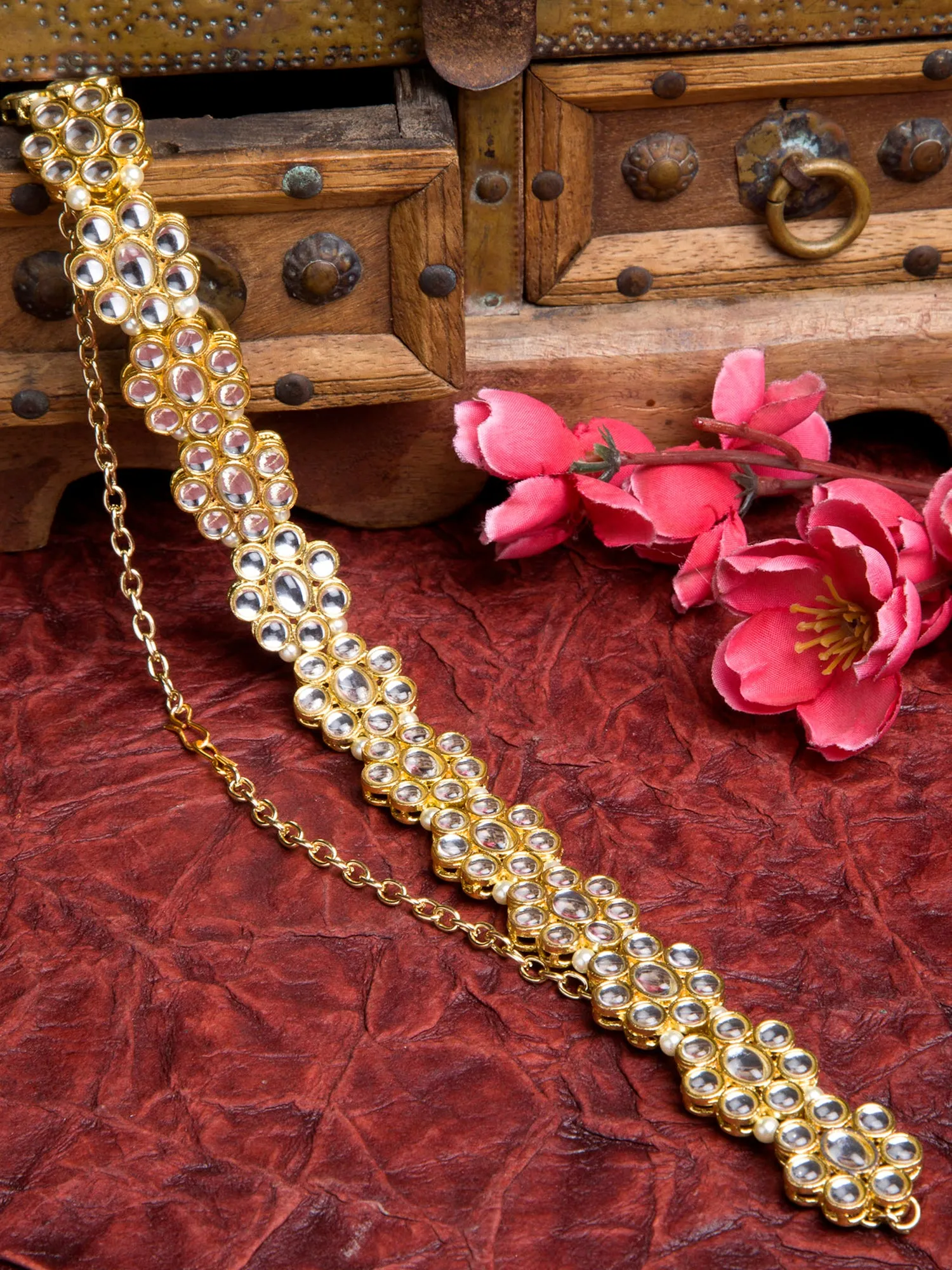 Gold Plated Kundan Studded Handcrafted Hairband