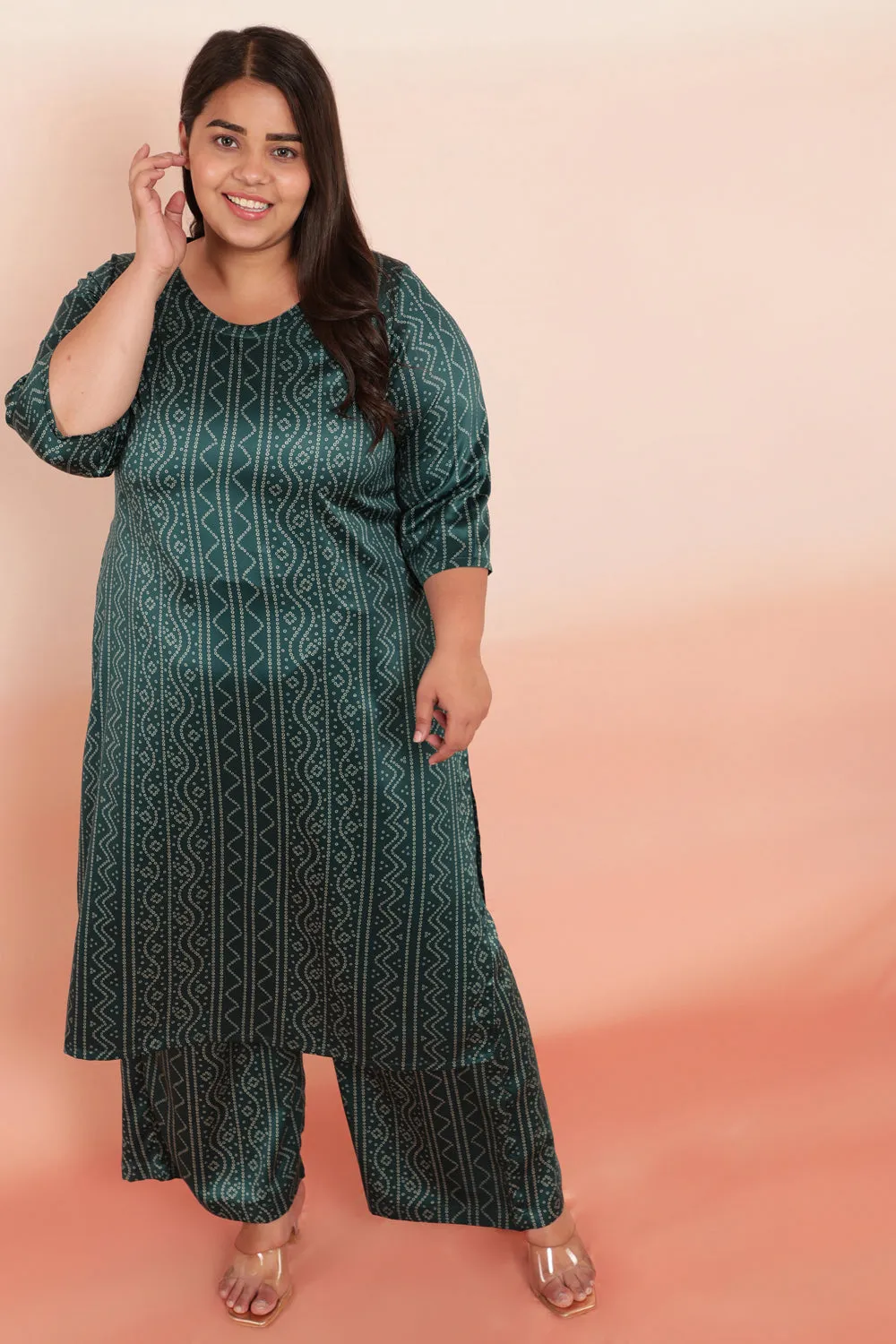 Green Bandhej Inspired Party Wear Kurti