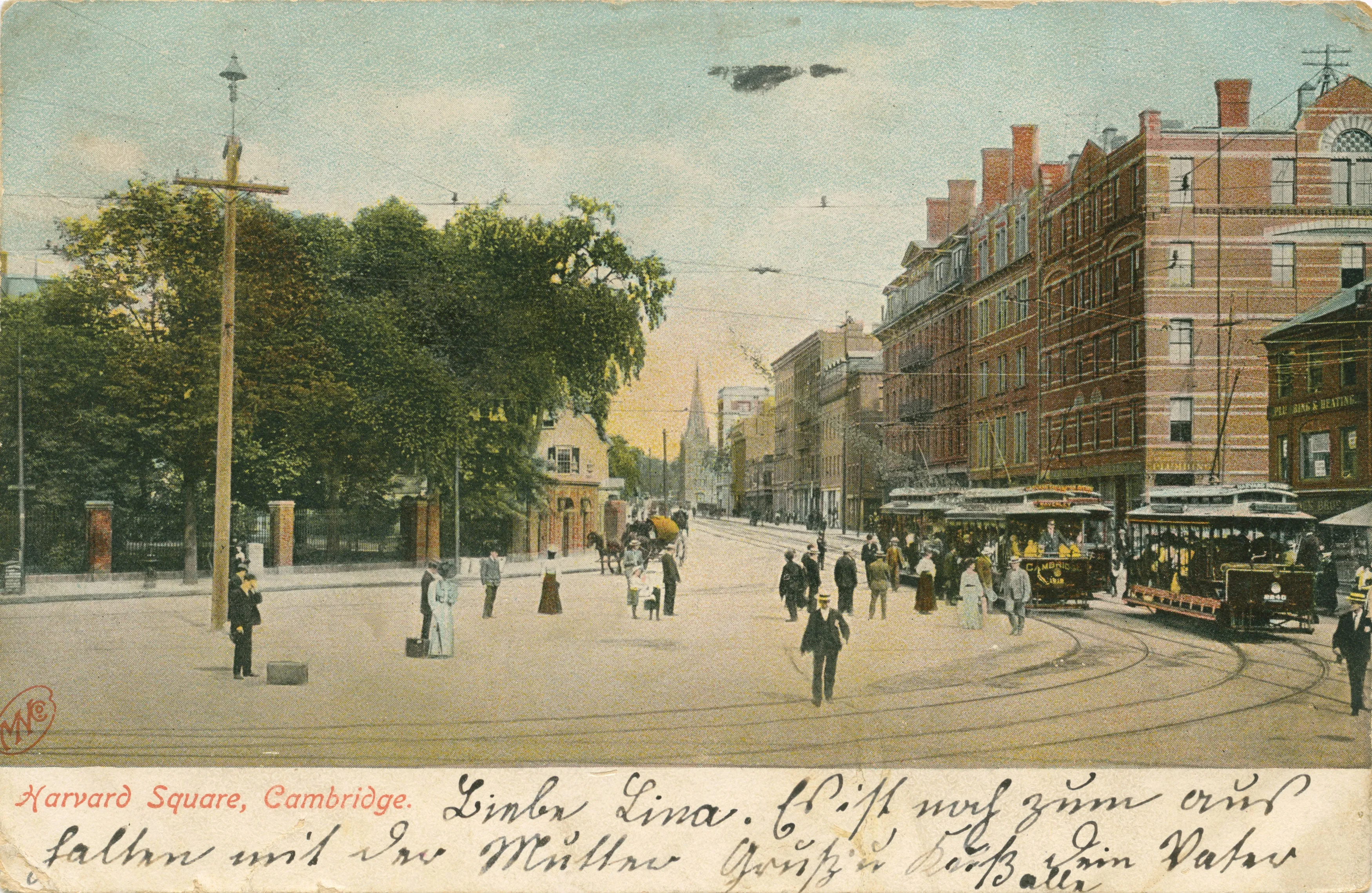 Harvard Square showing the Cambridge Common and Streetcars