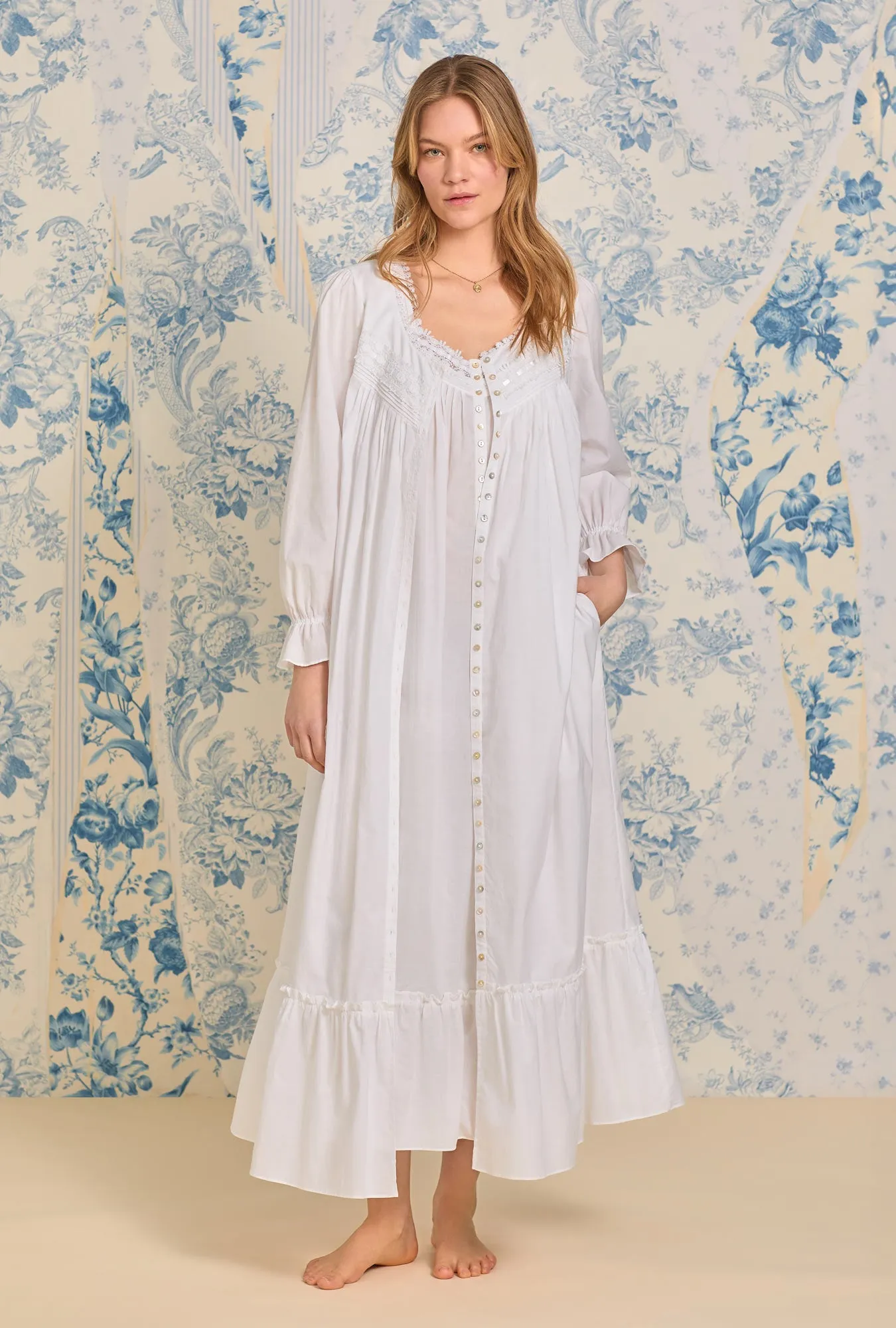 Iconic White Cotton Lawn Button Front Robe