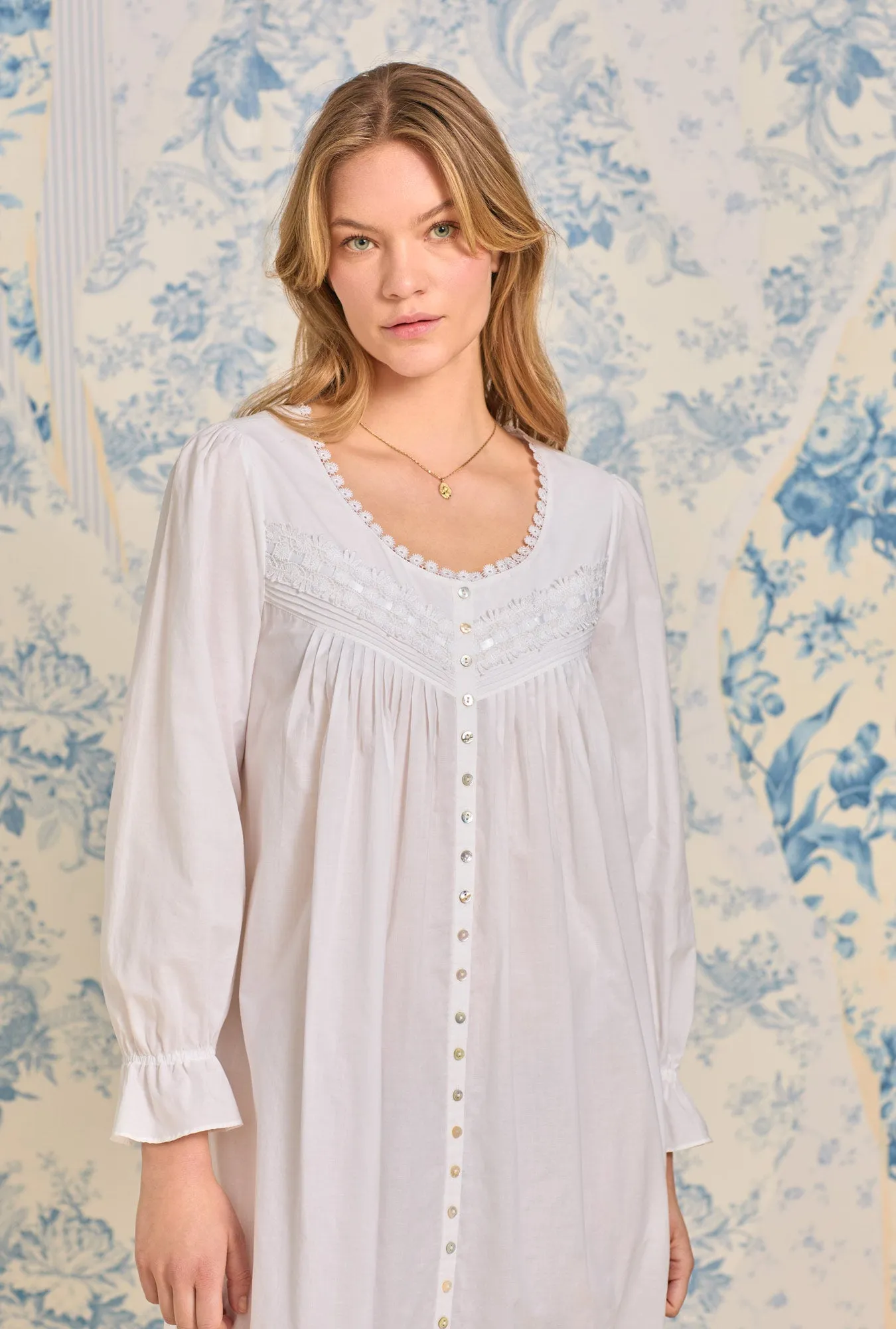 Iconic White Cotton Lawn Button Front Robe