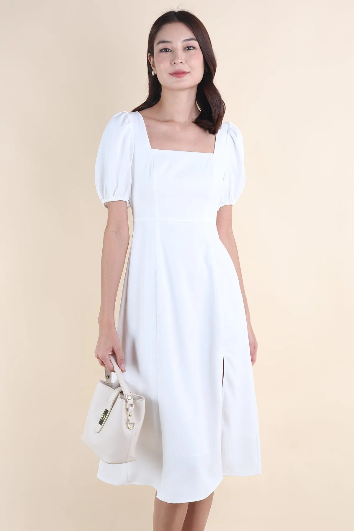 JANELYN SLEEVE MIDI DRESS IN WHITE