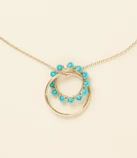 Jatasya Beaded Hoop Pendant Necklace - Turquoise, Gold