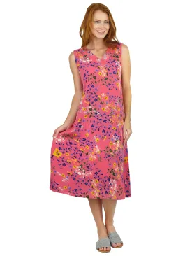 La Cera Sleeveless V-Neck Vibrant Floral Dress