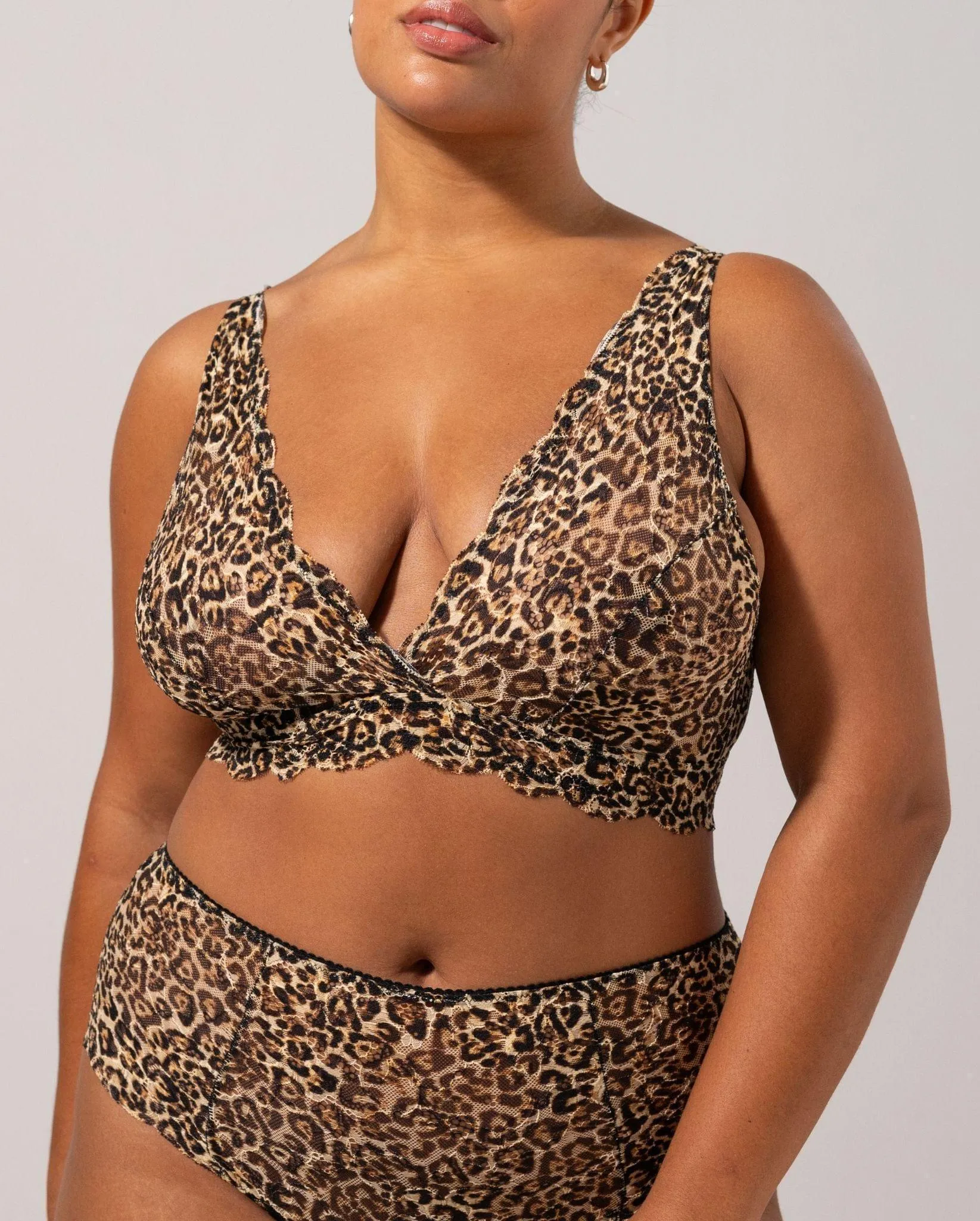 Lace Plunge Bralette Gold Leopard